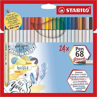 STABILO Faserschreiber Pen 68 brush 568/24-211, mit Kappe, sortiert. 24 Stck