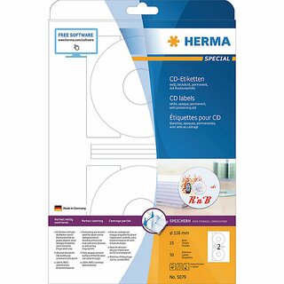 CD/DVD-Etiketten Herma 5079, D 116mm, blickdicht, wei, 50 Stck