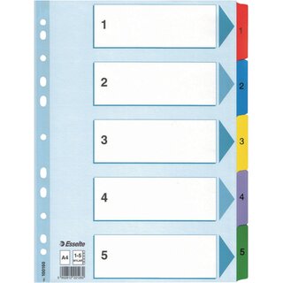 Register Esselte 100160, 1-5, A4, aus Karton, 5 Blatt, wei