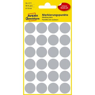 Markierungspunkte Avery Zweckform 3171, D 18mm, grau, 10 x 4 Blatt/96 Stck