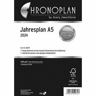 Chronoplan Jahresplaner 50275 Midi, 12M/2S, A5, Jahresset, 2025