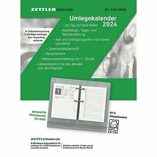 Zettler Umlegekalender 336, 1T/2S, 80 x 10,8cm, passend fr 331-0000, 2025