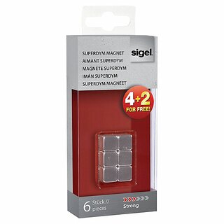 Haftmagnet Sigel BA192, Superdym, Mae: 10 x 10 x 10mm, Wrfel, silber, 6 Stck