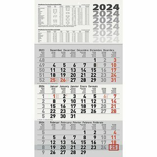 Glocken 3-Monatskalender 5060114005 2025, 30 x 54cm, schwarz/rot, 2025