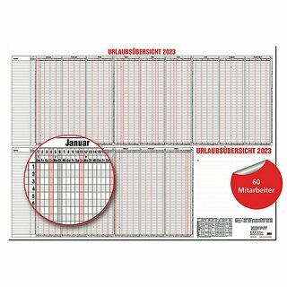 Gss Urlaubsplaner 12-80, 120 x 84cm, fr 60 Mitarbeiter, 12+3 Monate, 2025