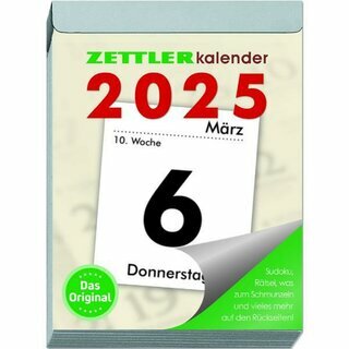 Zettler Abreikalender 305, 1T/1S, Rckseite bedruckt, 8,2 x 10,7cm, 2025