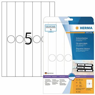 Ordner-Etiketten Herma 5165, fr schmale Hngeordner, wei, 125 Stck