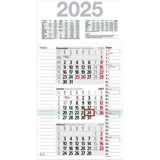 Bhner 3-Monatskalender KOMBIPLAN M3KPN, 3M/1S, 30 x 56cm, schwarz/rot, 2025