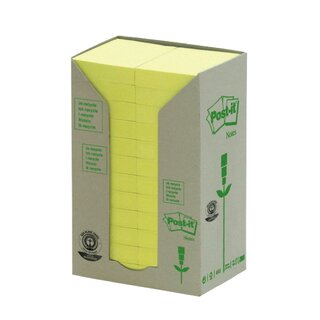 Haftnotizen Post-it Recycling 653-1T, 51 x 38 mm, 24 Blcke  100 Blatt, gelb