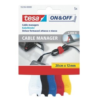 Kabelmanager Tesa 55236, 12mm x 20cm, farbig sortiert, 5 Stck