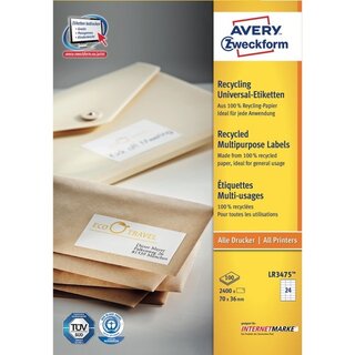 Recycl. Universal-Etiketten Avery Zweckform LR3475, 70 x 36mm (LxB), 2.400 St