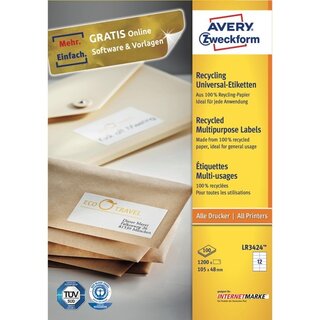 Recycl. Universal-Etiketten Avery Zweckform LR3424, 105 x 48mm (LxB), 1200 St