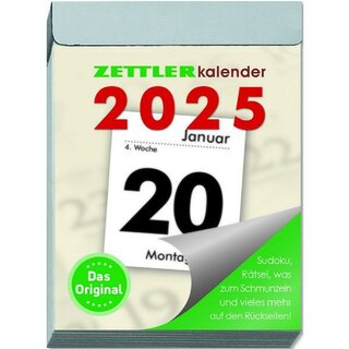 Zettler Abreikalender 302, 1T/1S, Rckseite bedruckt, 5,5 x 7,4cm, 2025