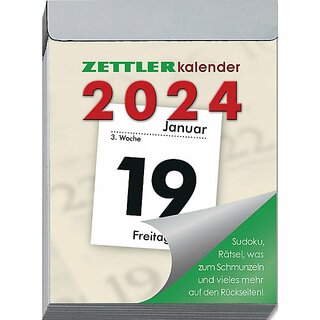 Zettler Abreikalender 302, 1T/1S, Rckseite bedruckt, 5,5 x 7,4cm, 2025