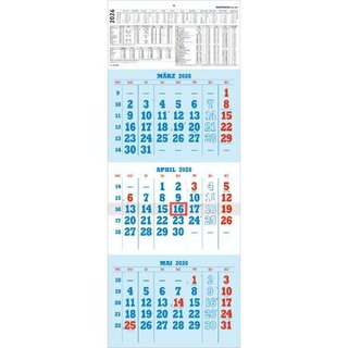 Zettler 3-Monatskalender 952, 30 x 80cm, blau/rot, 2026