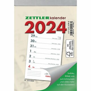 Zettler Abreikalender 325, 1T/1S, Rckseite bedruckt, 10,5 x 14,6cm, 2025