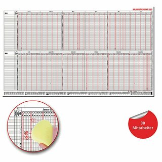 Gss Urlaubsplaner 12-40MB, 98,5 x 60cm, fr 30 Mitarbeiter, abwischbar, 2025