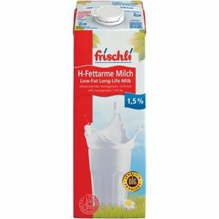 Frischli H-Milch Fettarm 1.5% Fettgehalt, ultrahocherhitzt, je 1 Liter, 12 Stck