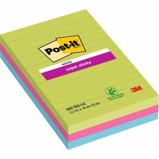 Haftnotizen Post-it Super Sticky 6603SSU, 101x152mm, 3 Blcke  90 Blatt, farbig