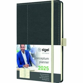 Sigel Buchkalender C2557, Conceptum, 1M/2S, 12M, 13,5 x 20,3 cm, schwarz, 2025