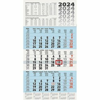 Brunnen 3-Monatskalender 1070210315, 30 x 55,5cm, blau (schwarz/rot), 2025