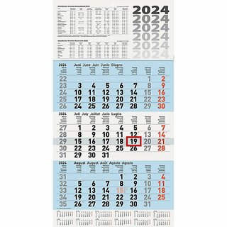 Brunnen 3-Monatskalender 1070210315, 30 x 55,5cm, blau (schwarz/rot)