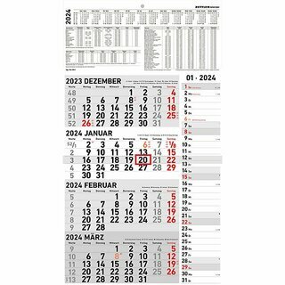 Zettler 4-Monatskalender 961, 33 x 59cm, grau, 2025