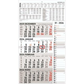 Zettler 4-Monatskalender 961, 33 x 59cm, grau, 2026