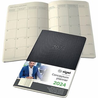 Sigel Buchkalender C2584, Conceptum, 1M/2S, 12 Monate, 13,5 x 21 cm, schwarz