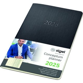 Sigel Buchkalender C2584, Conceptum, 1M/2S, 12 Monate, 13,5x21 cm, schwarz, 2025