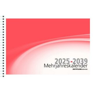 Zettler Mehrjahreskalender 991, 6M/1S, 2025 - 2039, 29,9 x 20,6cm, rot, 2025