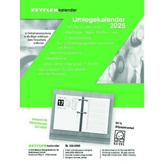 Zettler Umlegekalender 336, 1T/2S, 80 x 10,8cm, passend fr 331-0000, 2025