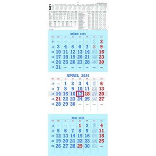 Zettler 3-Monatskalender 952, 30 x 80cm, blau/rot, 2025