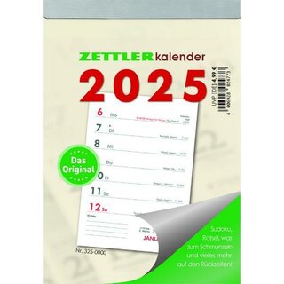 Zettler Abreikalender 325, 1T/1S, Rckseite bedruckt, 10,5 x 14,6cm, 2025